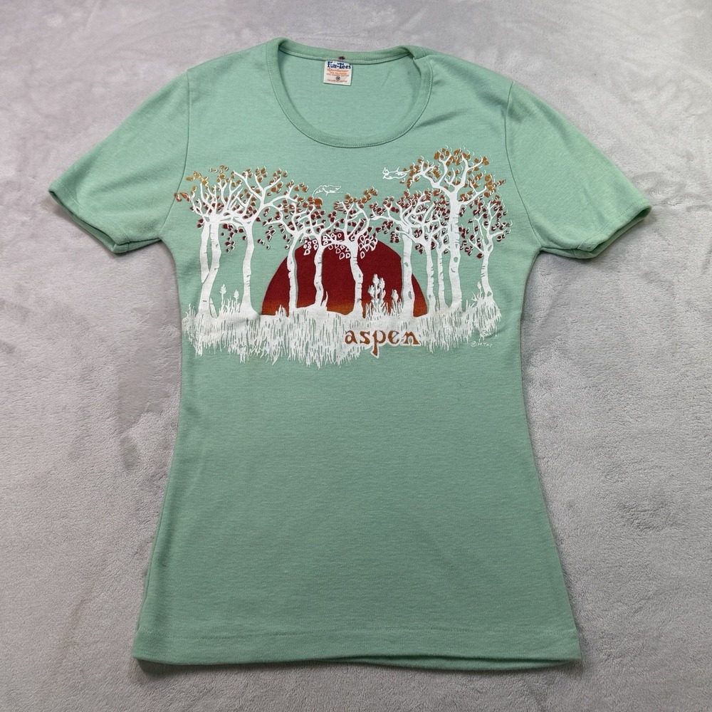 Vintage 70s Fun-Tees Aspen Colorado T Shirt Womens M USA Made Scenic Graphic
